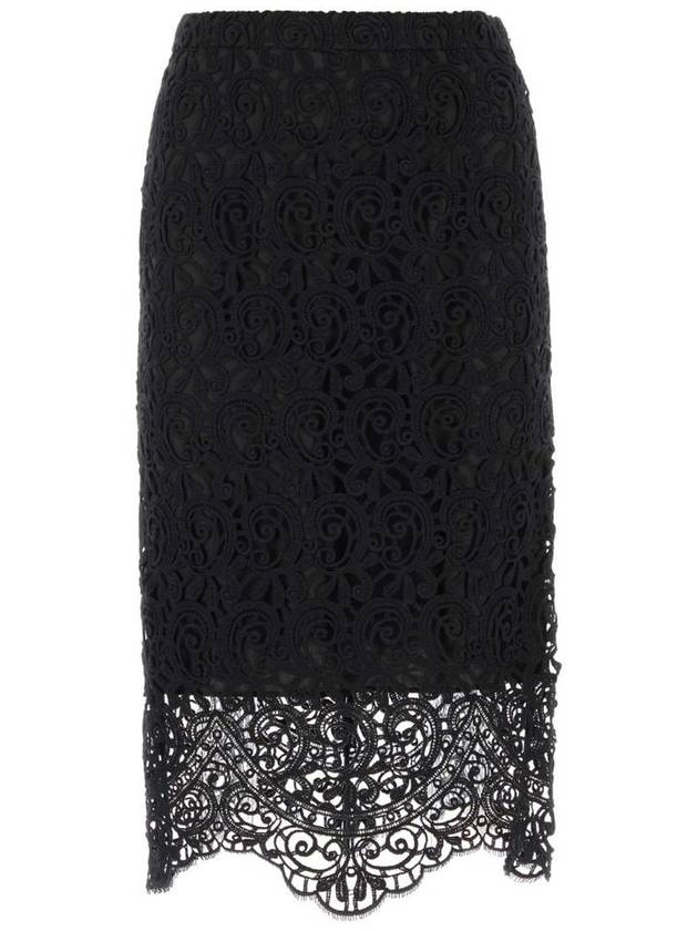 Burberry Women's Macrame Lace Pencil Skirt Black