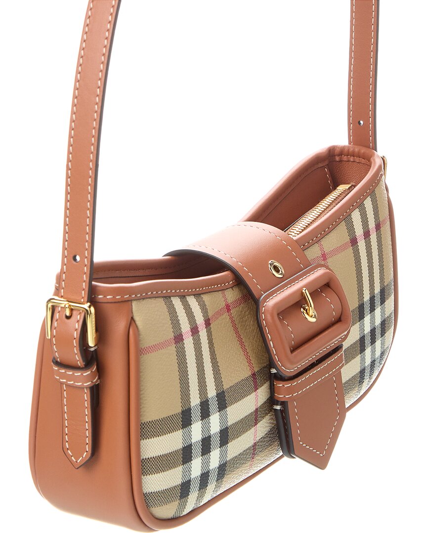 Burberry Check E-Canvas & Leather Shoulder Bag