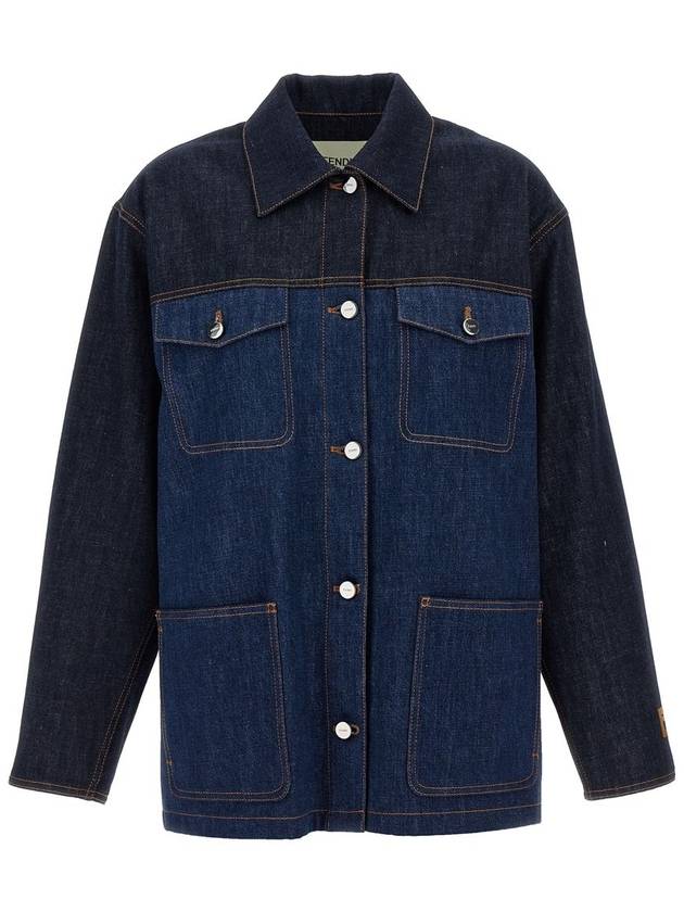 Fendi Two Tone Denim Jacket Blue
