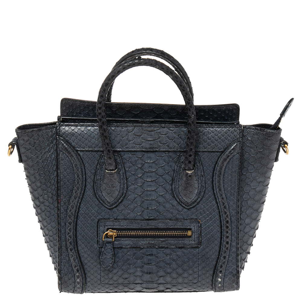 Celine Céline Navy Blue Python Nano Luggage Tote