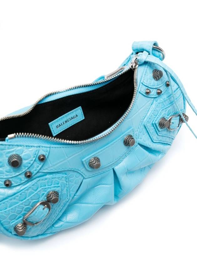 Balenciaga Le Cagole XS Crocodile Embossed Shoulder Bag Blue Sky