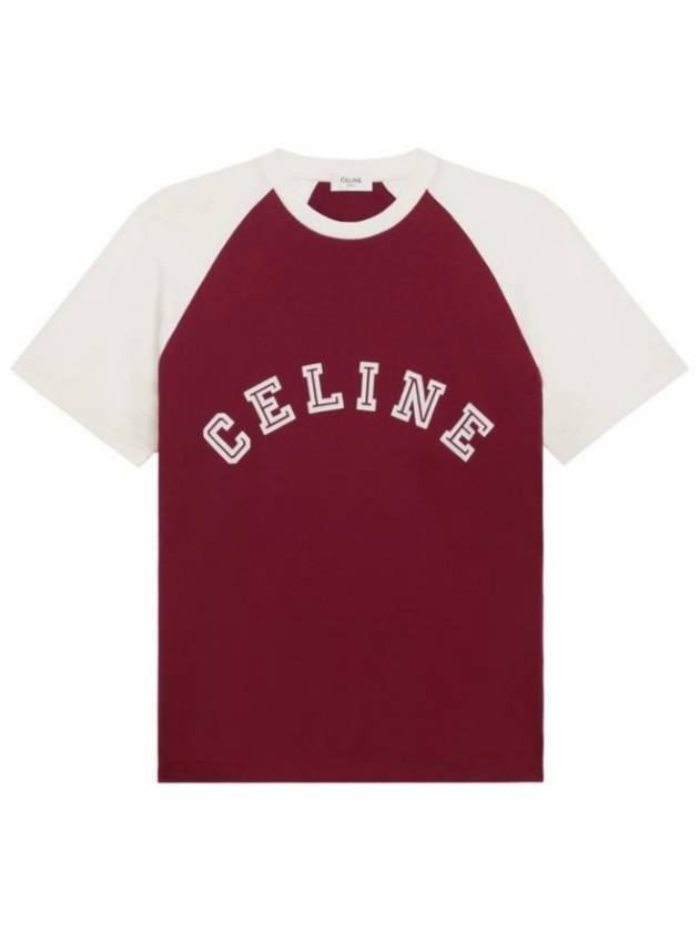 CELINE Flocking Loose Short Sleeve T-Shirt White Vintage Burgundy