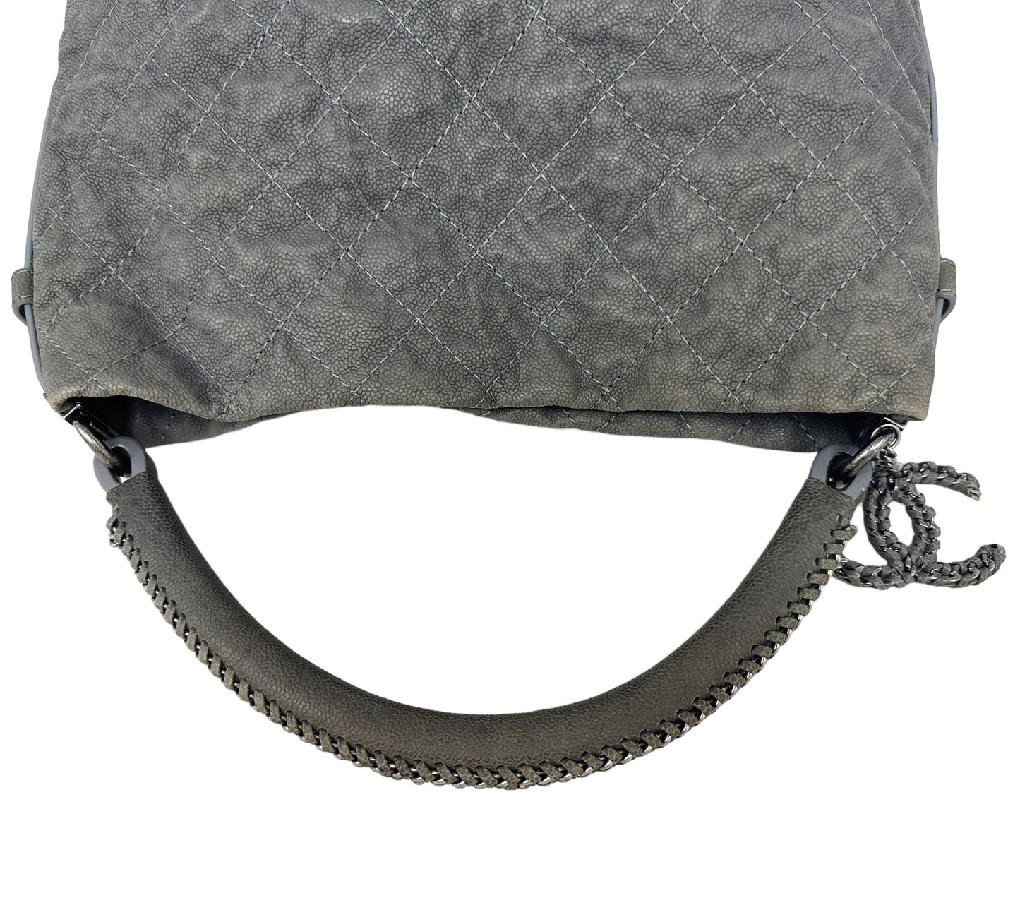 Chanel Aged Caviar Leather Boy Hobo Quilted Shoulder Tote CC Charm