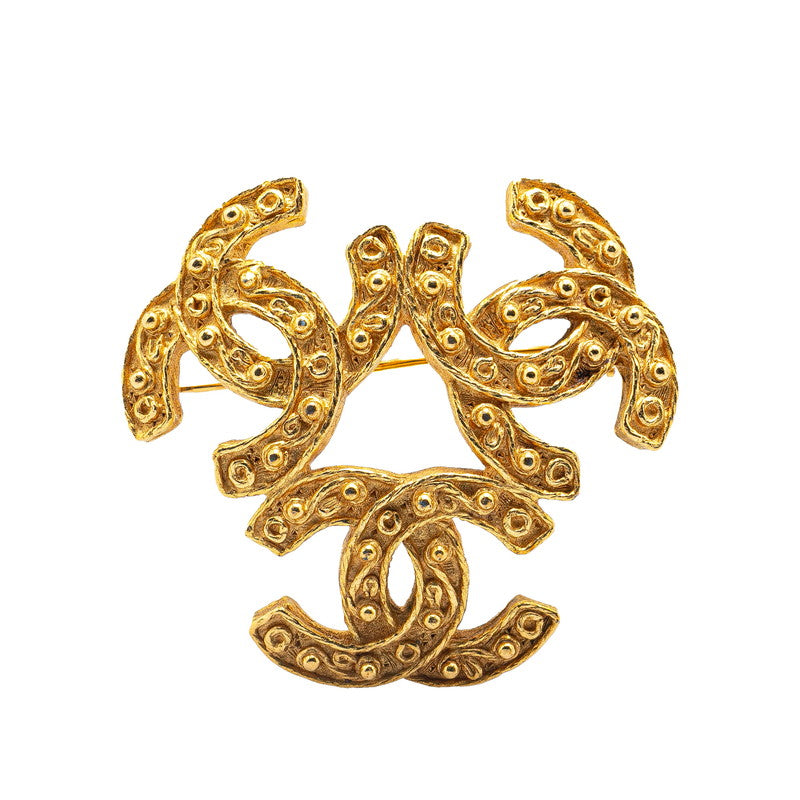 Chanel Vintage Triple Coco Mark Brooch Gold