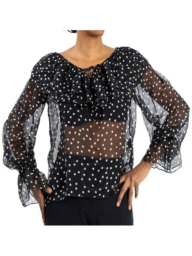 Saint Laurent Women's Ruffle Detail Polka Dot Blouse Black