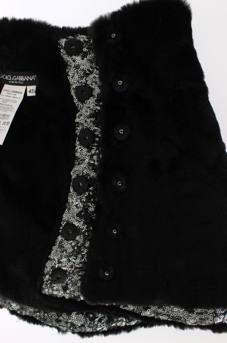 Dolce & Gabbana Silver Sequined Floral Weasel Fur Shoulder Scarf Women's Wrap