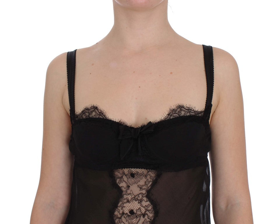 Dolce & Gabbana Black Silk Floral Lace Lingerie Women's Top