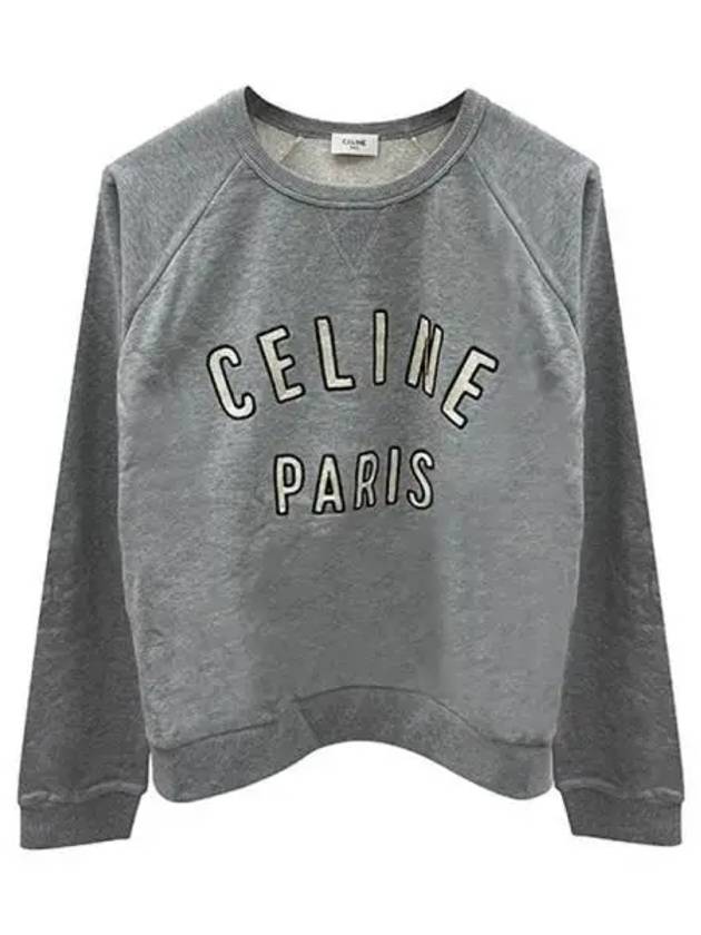 CELINE Paris Loose Cotton Fleece Man To Man Grey Melange