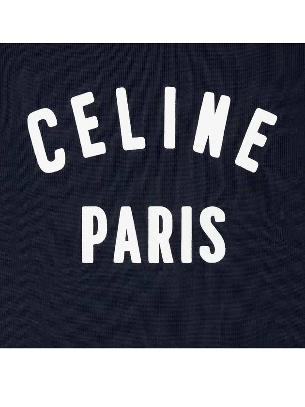 CELINE Logo Print Crew Neck Cotton Knit Top Navy