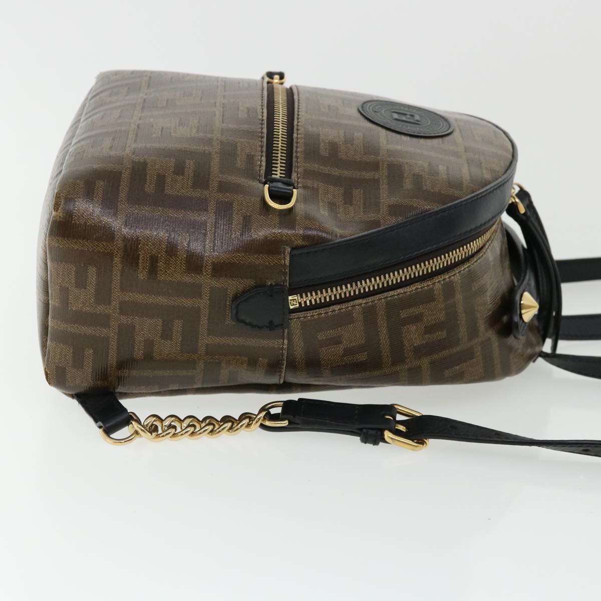 FENDI Zucca Canvas Backpack Coated Canvas Brown Black 8BZ038 32630A