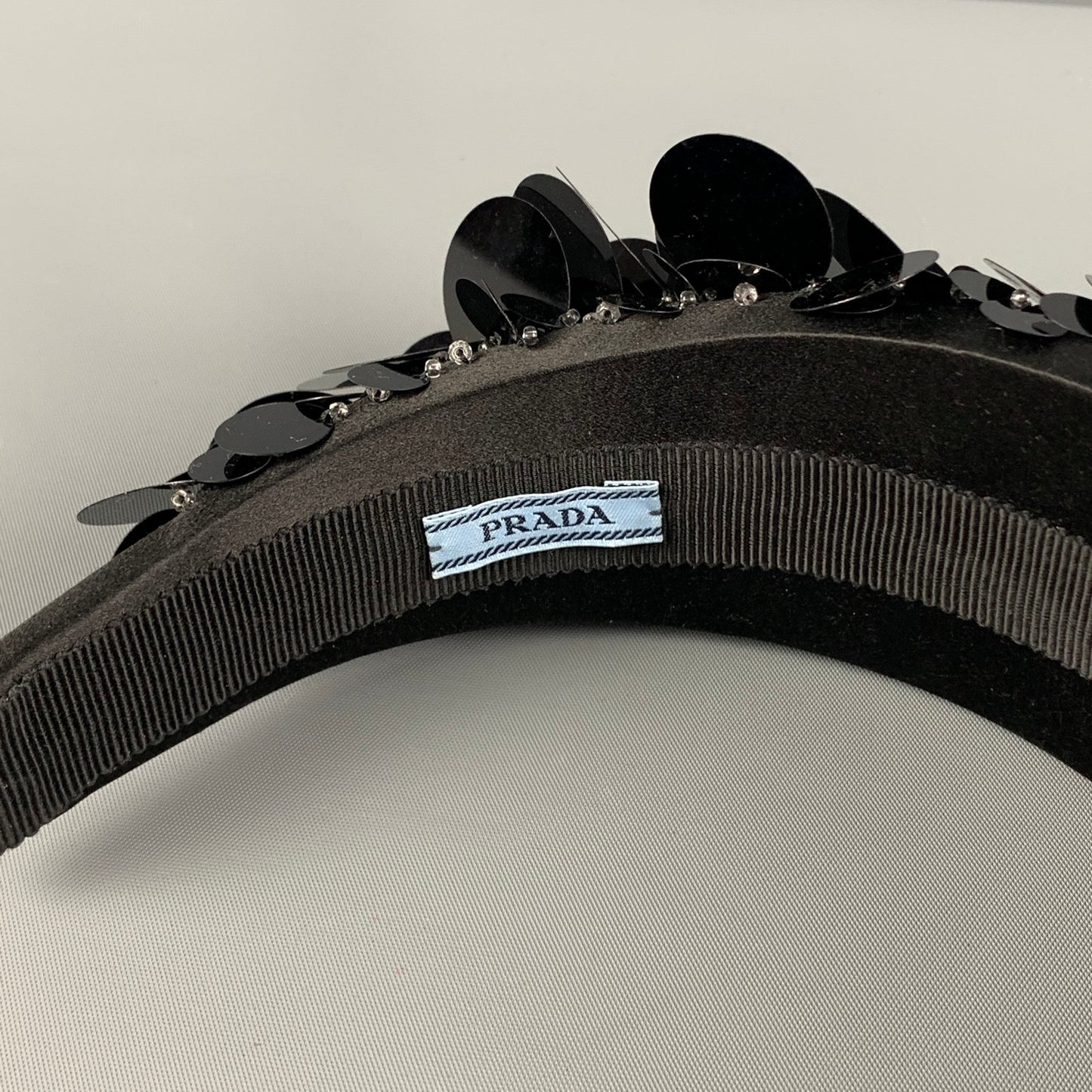 PRADA Black Silk Sequined Headband
