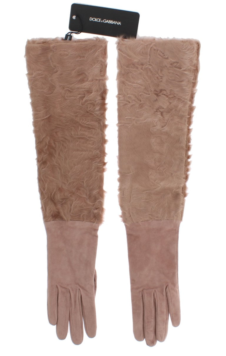Dolce & Gabbana Beige Suede Xiangao Fur Elbow Women's Gloves