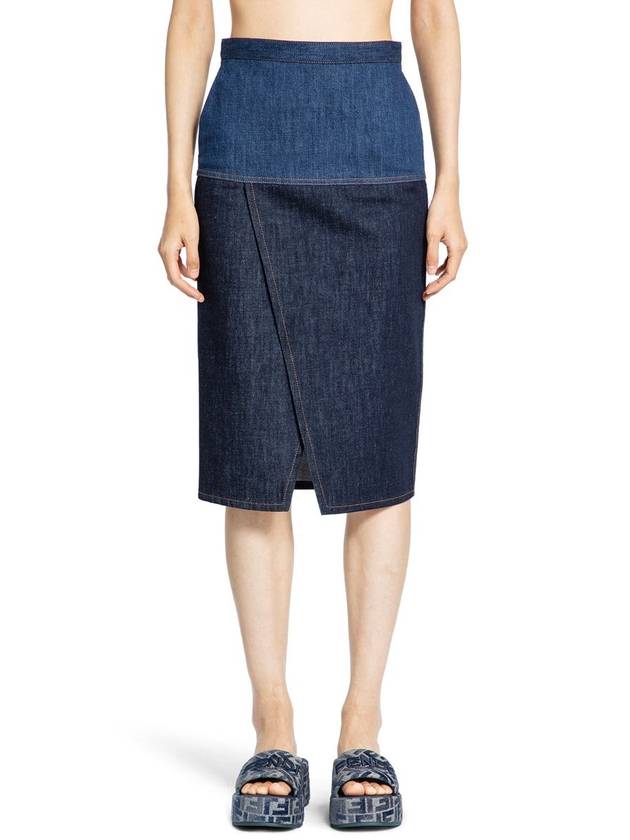 Fendi Two Tone Denim Pencil Skirt Blue