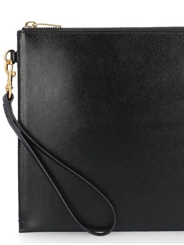Saint Laurent Tiny Cassandre Shiny Leather Zip Tablet Clutch Bag Black