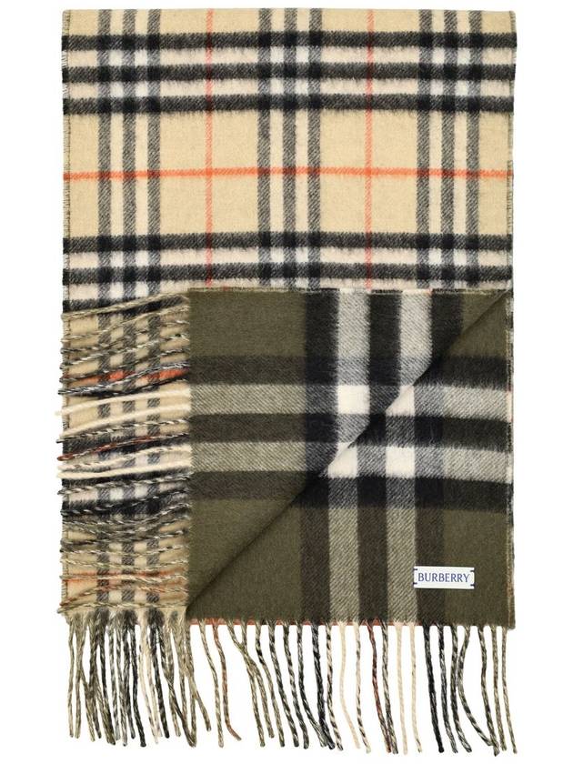 Burberry Check Reversible Cashmere Scarf Sand Green