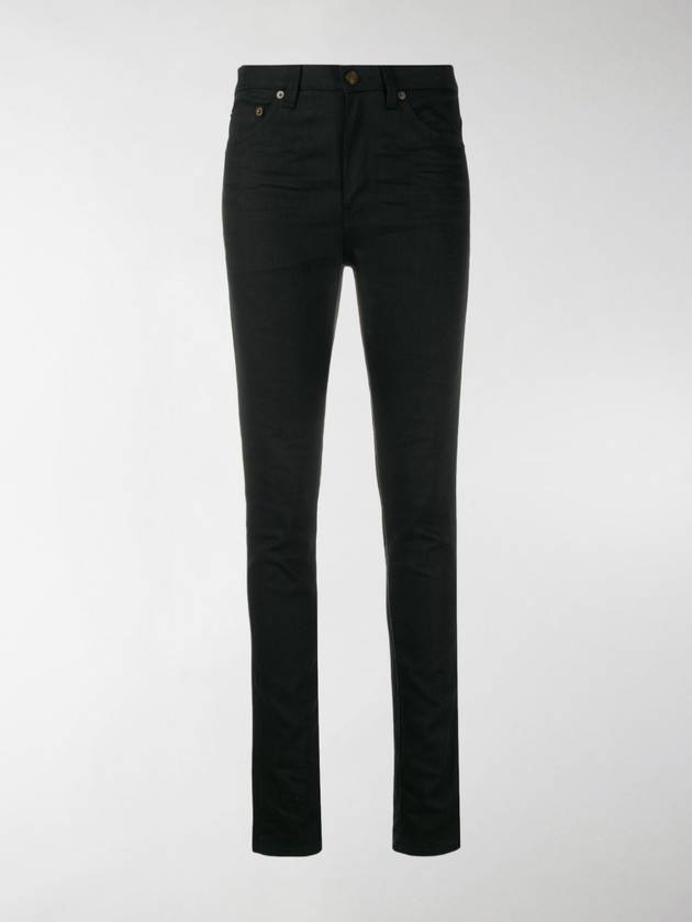 Saint Laurent Mid Rise Cotton Skinny Jeans Black