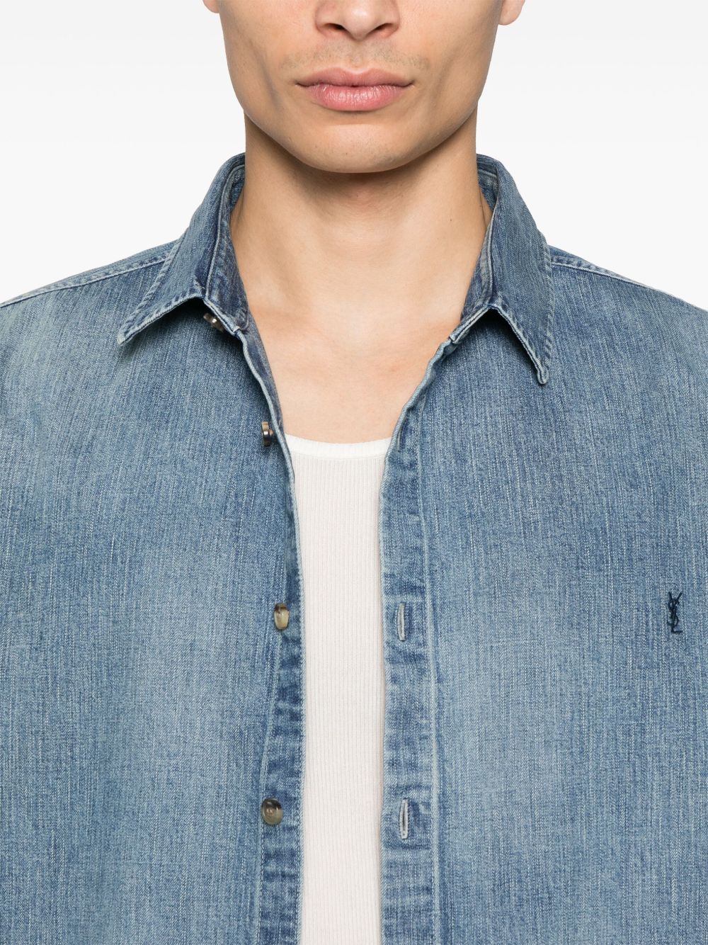 Saint Laurent Men Denim Shirt With Logo