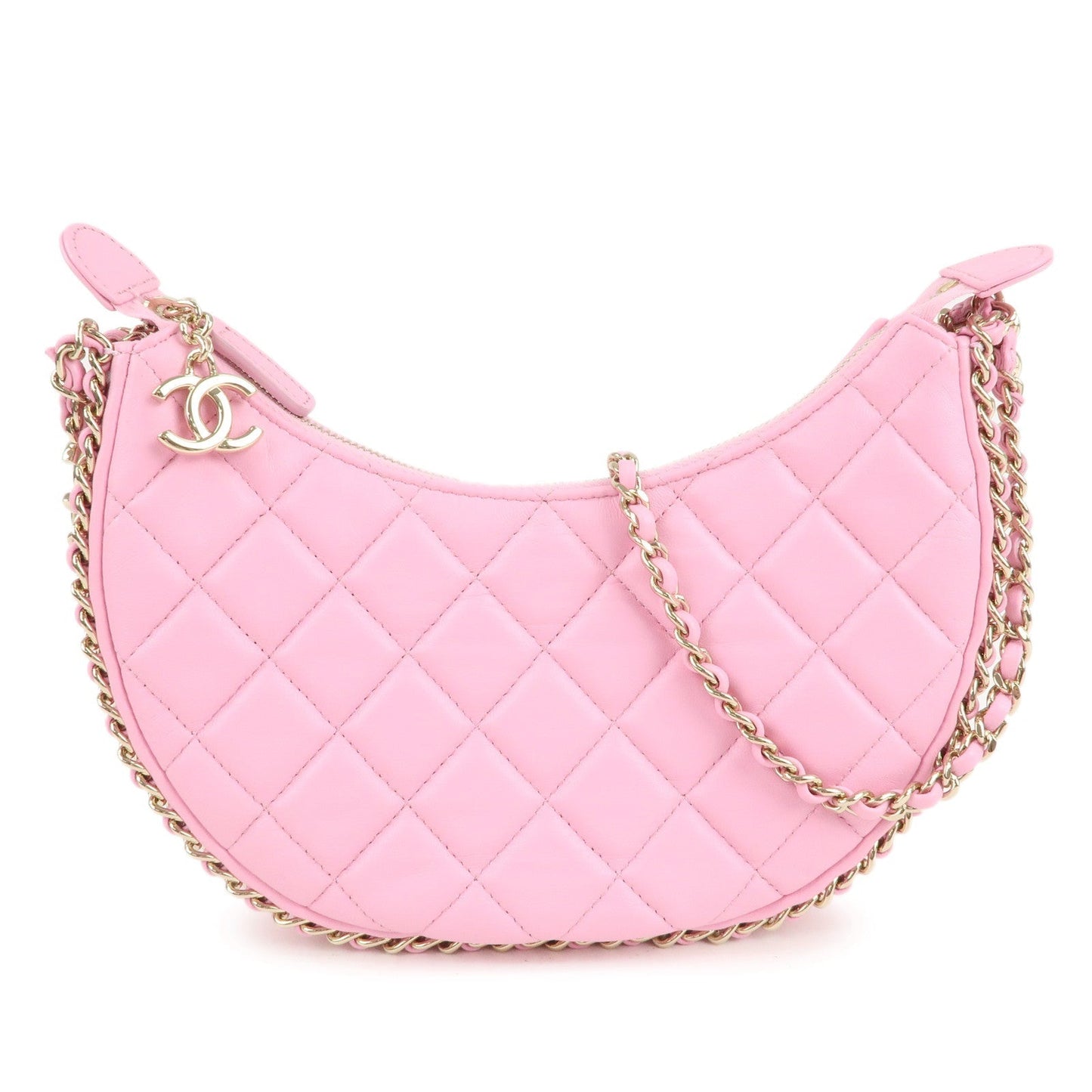 Auth CHANEL Matelasse Lamb Skin Small Hobo Shoulder Bag Pink AS3917 Used F/S