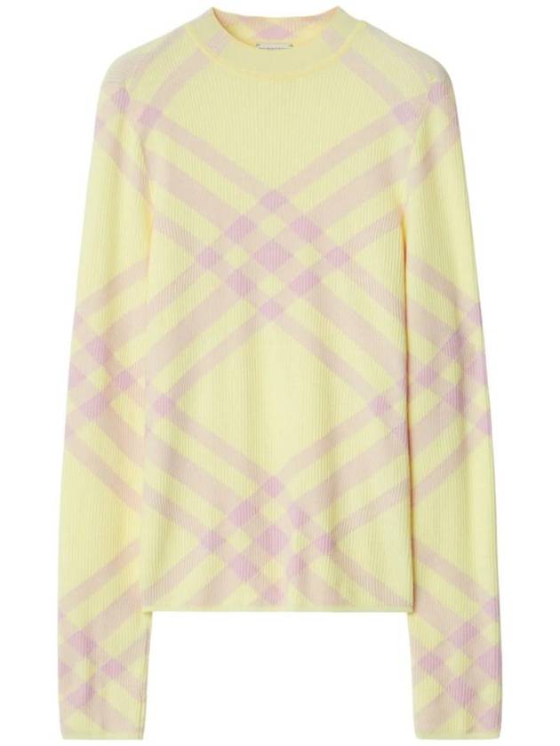 Burberry Check Wool Blend Knit Top Light Yellow