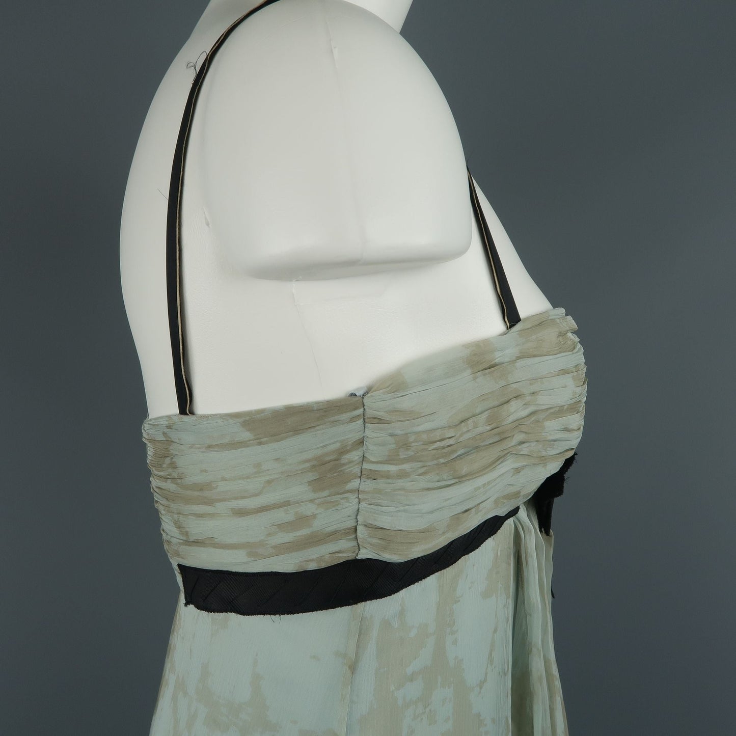 PRADA Size 6 / IT 42 Blue Pleated Marbled Silk Chiffon Bow Dress