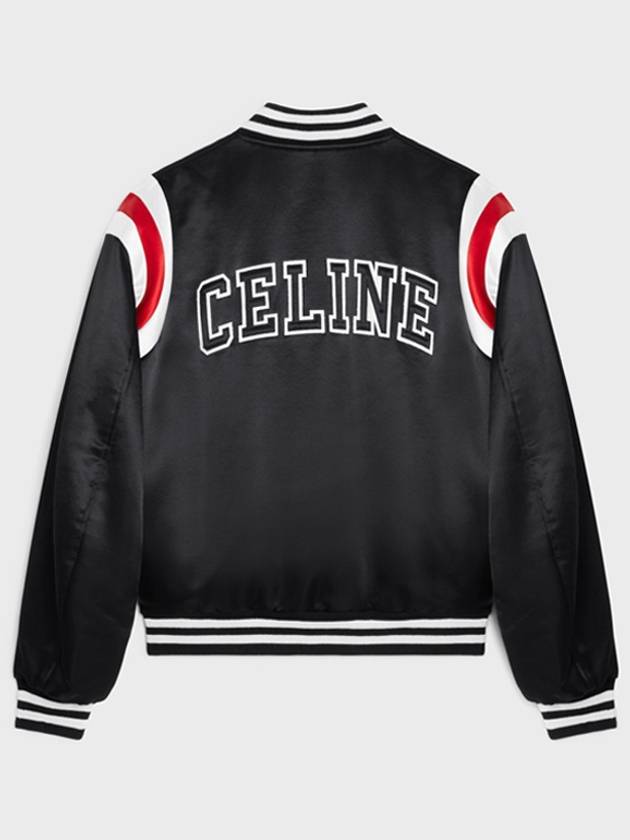 CELINE Men's Logo Patch Satin Bomber Jacket Black