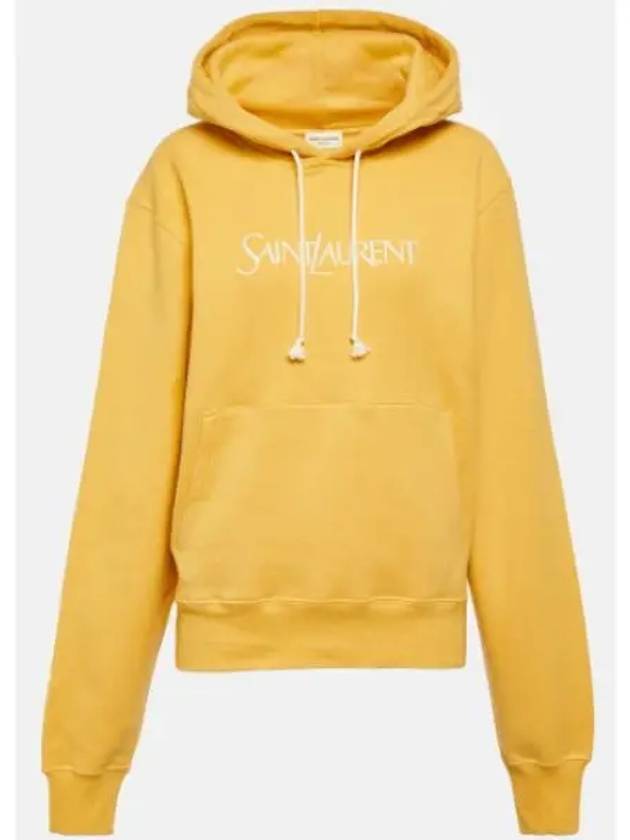 Saint Laurent Logo Print Cotton Hoodie Yellow