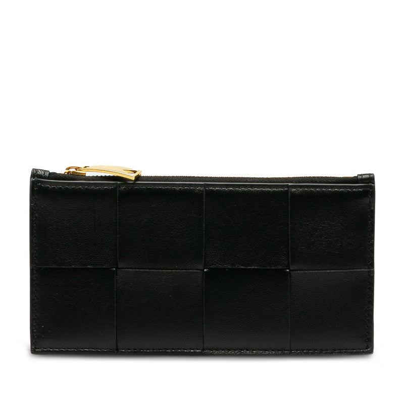 Bottega Veneta Long Zip Pouch Wallet Black Leather Ladies