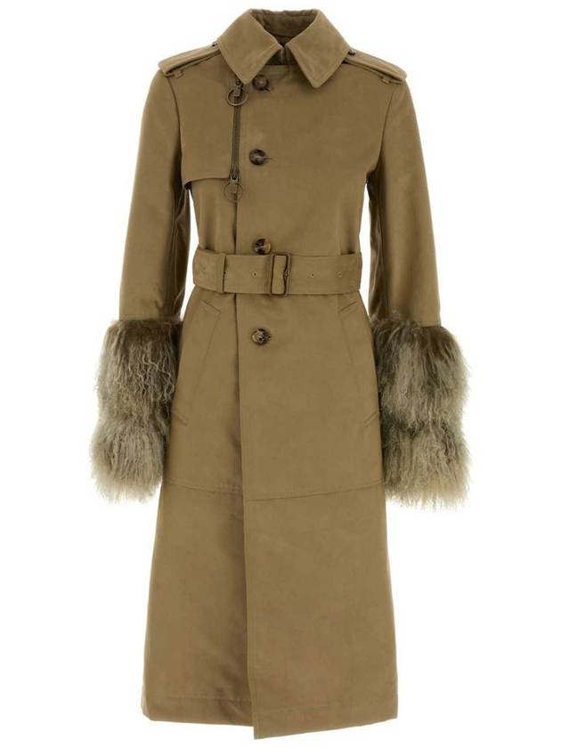 Burberry Shearling Cuffs Long Cotton Nylon Trench Coat Mountain