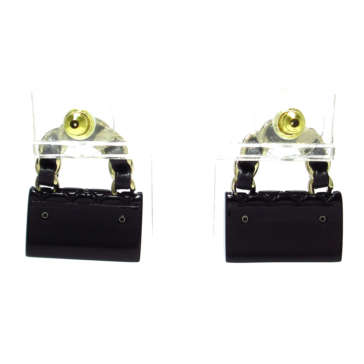 CHANEL - Matelasse Earrings Black Gold