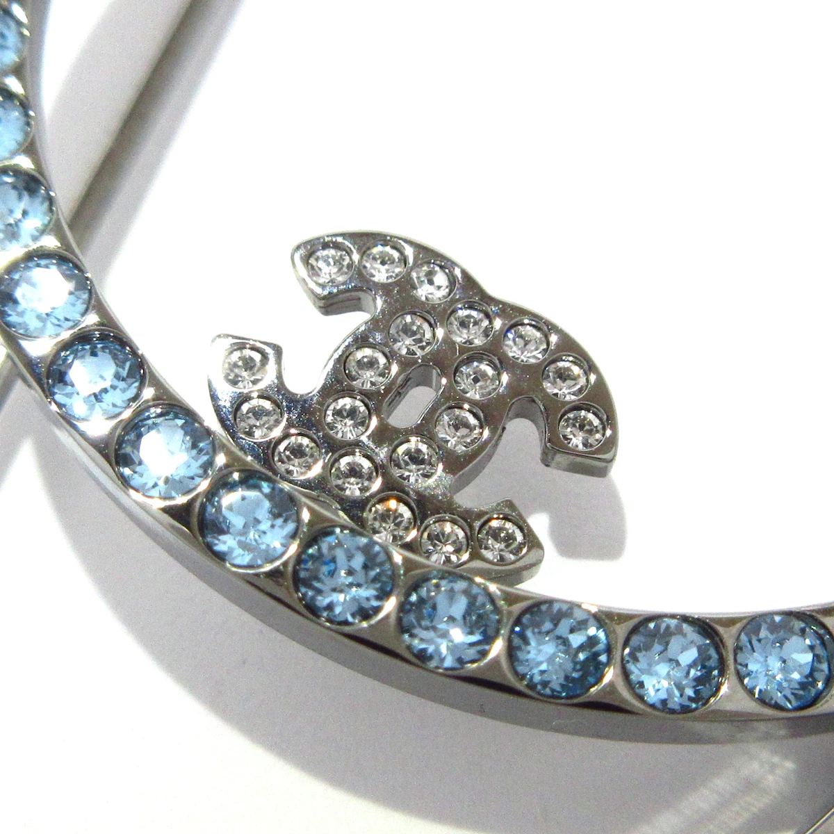 CHANEL - Coco Brooch Silver Light Blue Clear Hardware Rhinestones
