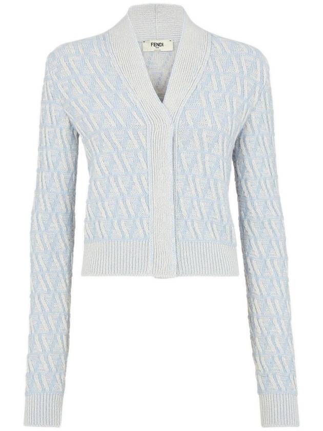 Fendi FF Cashmere Wool Cardigan Light Blue