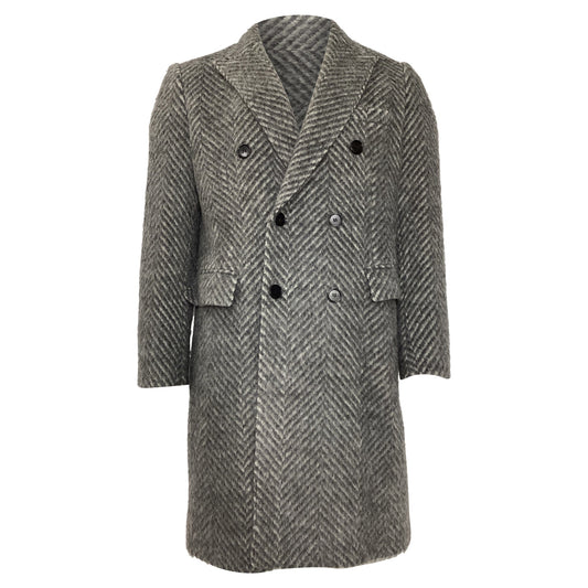 Burberry Double-Breasted Herringbone Chesterfield Coat in Grey Wool Mohair Alpaca Blend