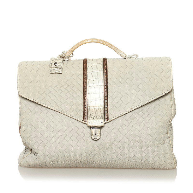 Bottega Veneta Interlude 191259 Business Bag Leather Light Grey Men's Gray