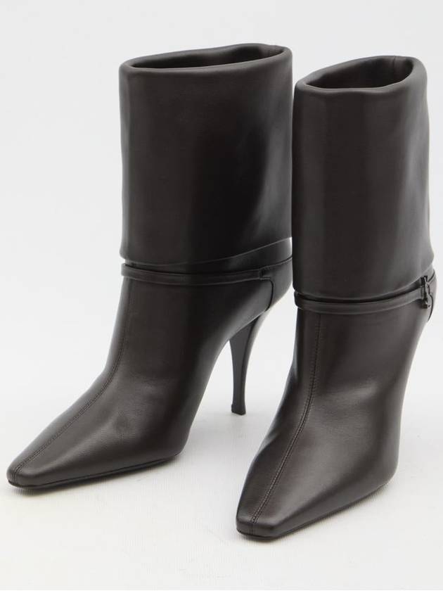Saint Laurent Niki Leather Ankle Boots Eagle Brown