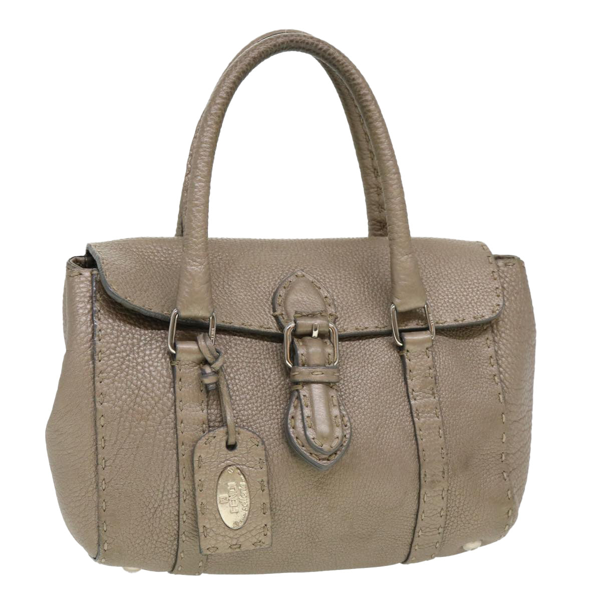 FENDI Hand Bag Leather Gray 39445