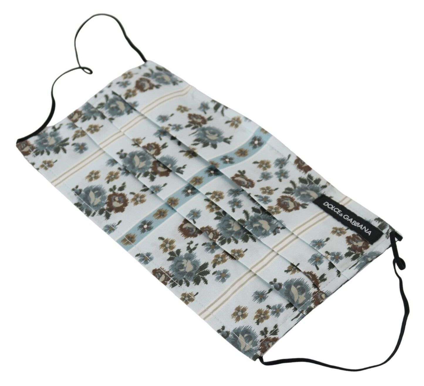 Dolce & Gabbana White Floral Cotton Pleated Elastic Ear Strap Face Women's Mask