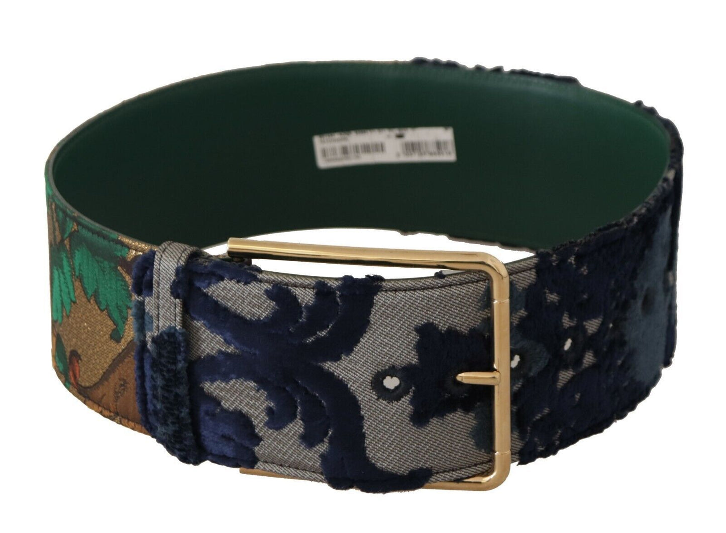 Dolce & Gabbana Green Jaquard Embroid Leather Gold Metal Women's Belt