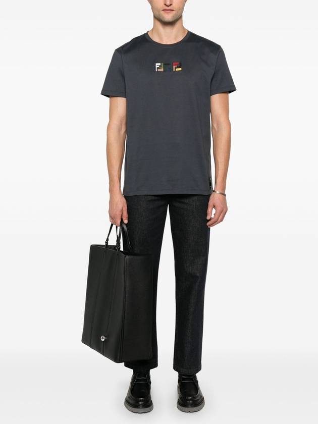 Fendi Embroidered Logo Short Sleeve T-Shirt Grey