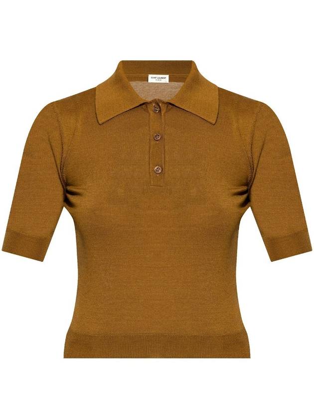 Saint Laurent Cassandre Cashmere Polo Shirt Brown