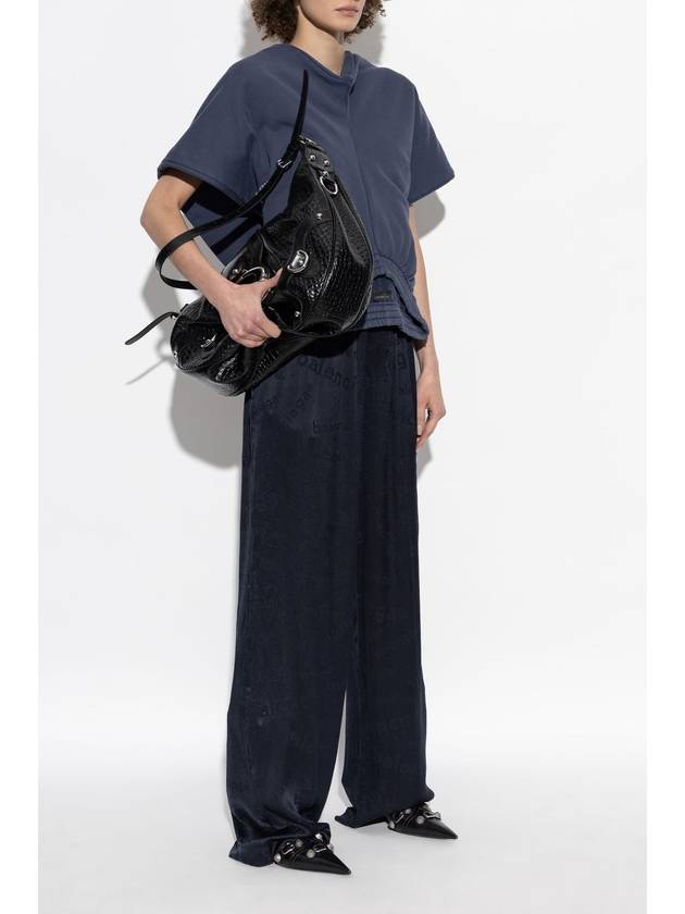 Balenciaga Balenciaga Silk Trousers With Monogram, Women's, Navy Blue