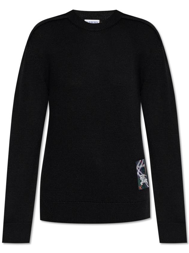 Burberry Burberry Wool Sweater With Logo Patch, Women's, Black
