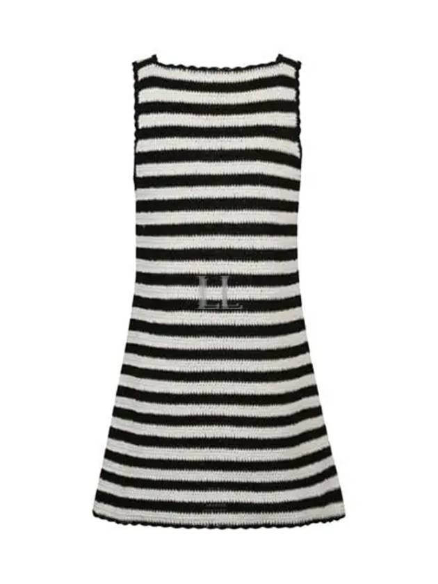 CELINE Triomphe Striped Crochet Short Dress Ecru Black