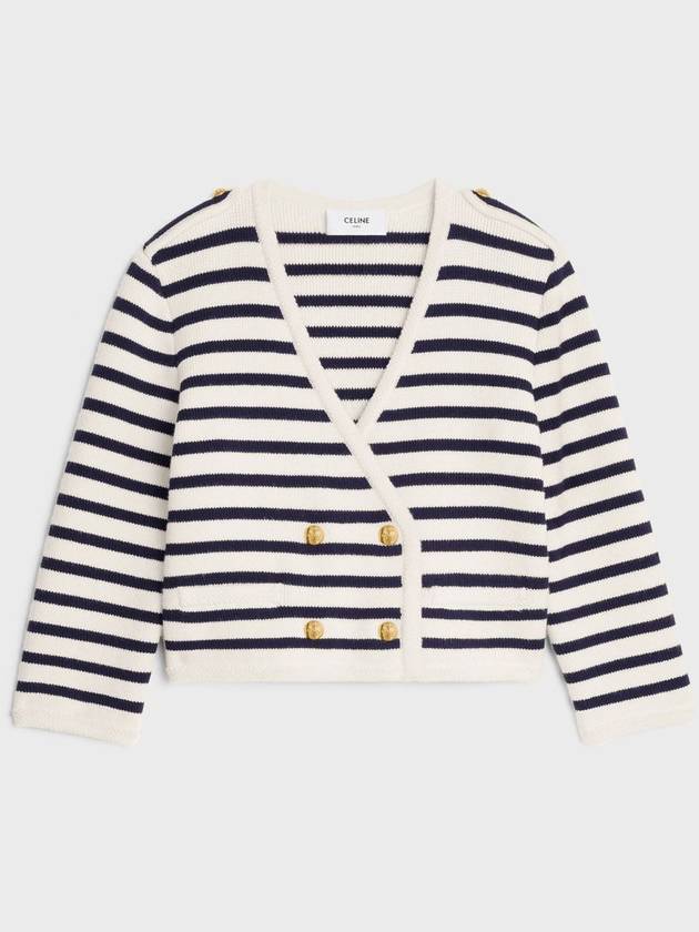 CELINE Crop Stripe Wool Cardigan Cream Black