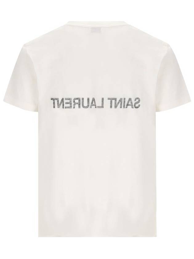 Saint Laurent Reverse Logo Print Cotton Short Sleeve T-Shirt White