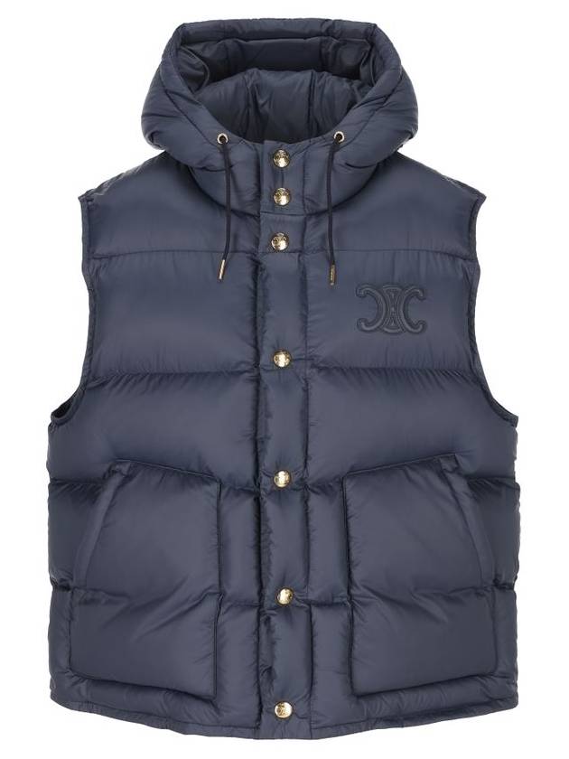 CELINE Triomphe Patch Hooded Down Vest Light Navy