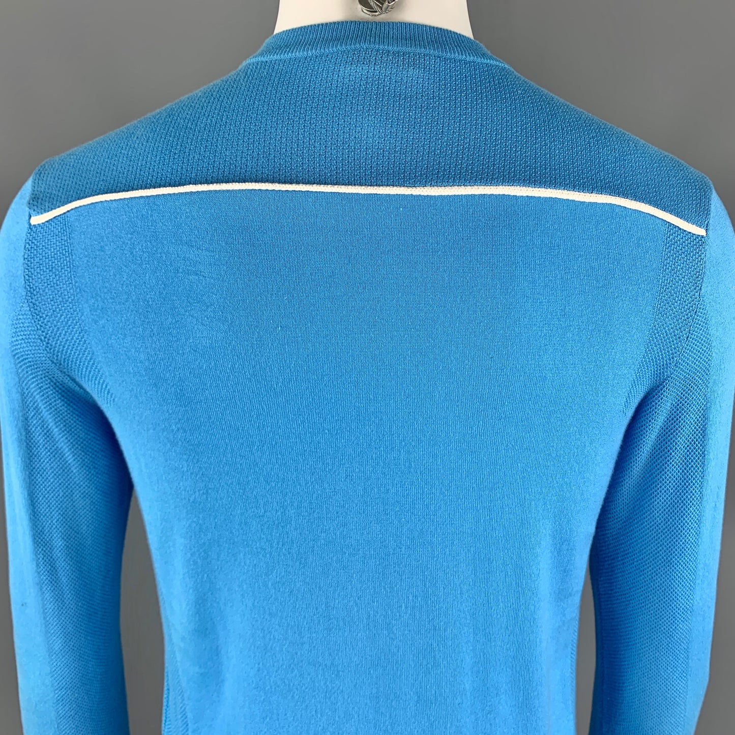 PRADA Size XS Aqua Cotton Crew-Neck White Trim Pullover Sweater