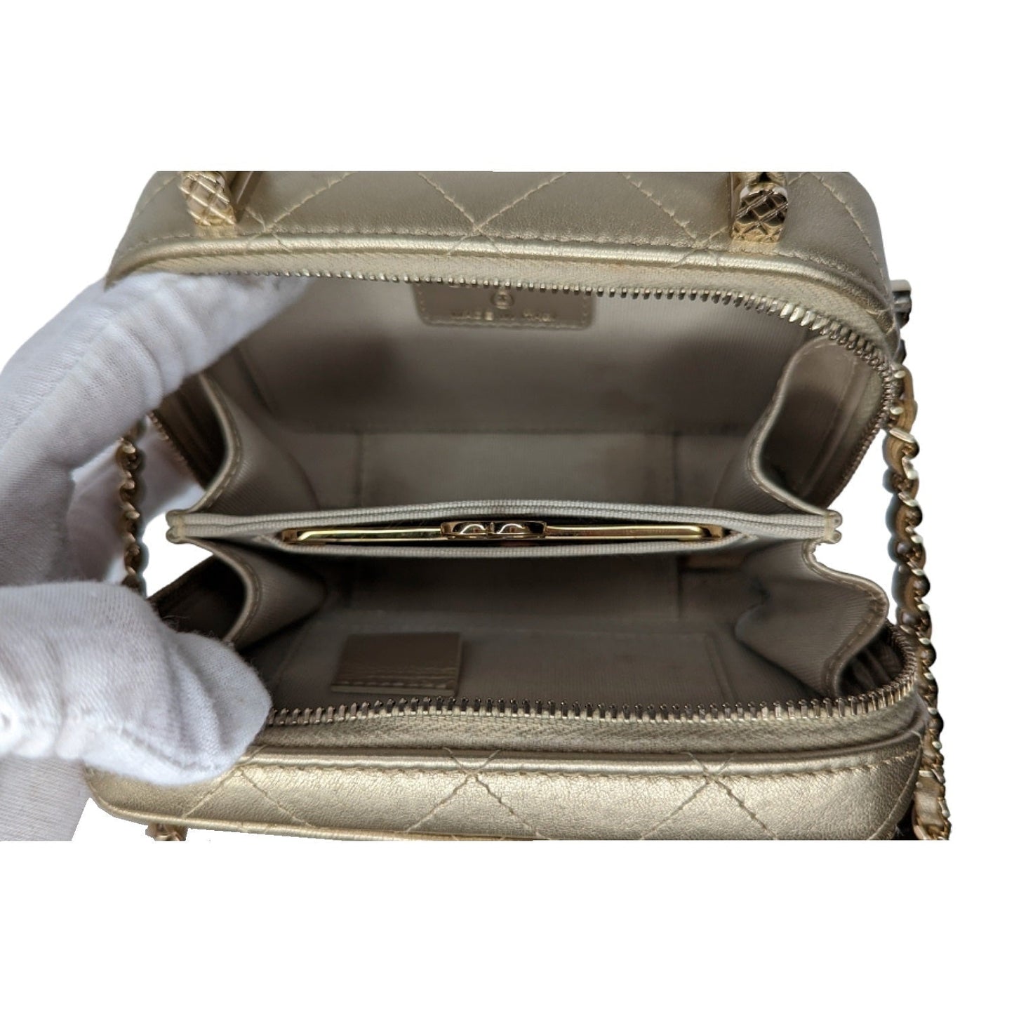 Chanel bag Metallic Lambskin Quilted Top Handle Vanity Case Gold