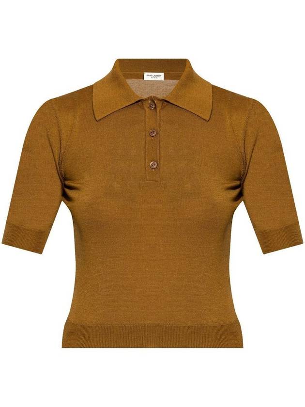 Saint Laurent Cassandre Cashmere Polo Shirt Brown
