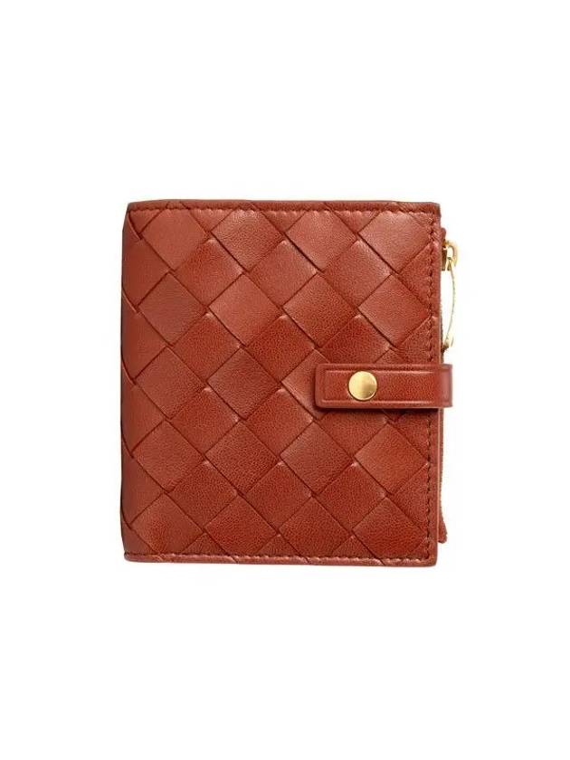 Bottega Veneta Intrecciato Zipper Half Wallet Brown