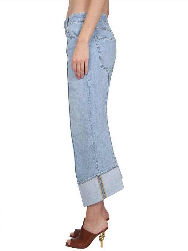 Bottega Veneta Turn-Up Hem Curved Light Bleached Straight Jeans Blue